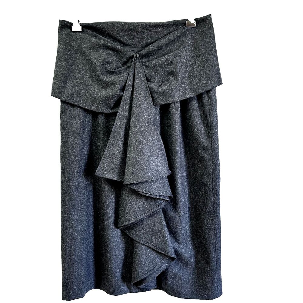MAX MARA Women's Grey Wool-Angora Midi Skirt SZ 8 Draped Front Made in Italy